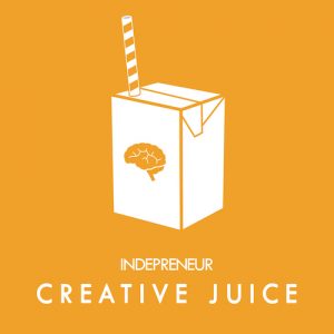 Indepreneur Creative Juice podcast artwork of a juice box with a brain icon