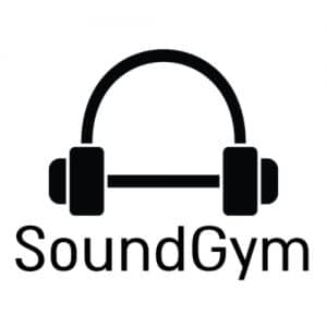 SoundGym logo with headphones shaped like a dumbbell