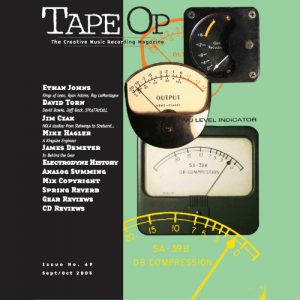 Cover of Tape Op magazine issue 49 with a list of interviews and vintage level meters
