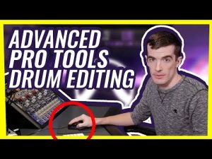 Video thumbnail "Advanced Pro Tools Drum Editing" showing an instructor at a desk