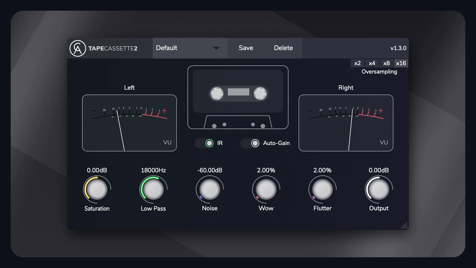 Caelum Audio Tape Cassette 2 free cassette saturation plugin with saturation, low pass, noise, wow and flutter controls