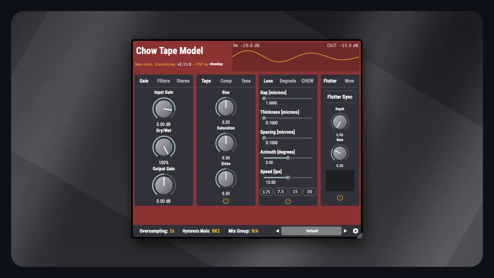 Chow Tape Model free open-source tape emulation plugin with tape, loss, flutter and wow sections