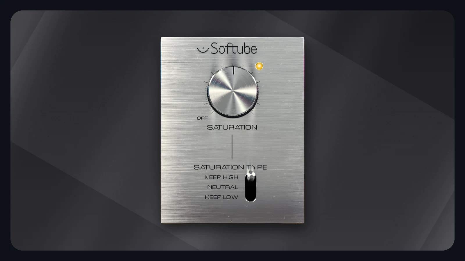 Softube Saturation Knob free saturation plugin interface with the saturation knob and Keep High, Neutral and Keep Low mode switch